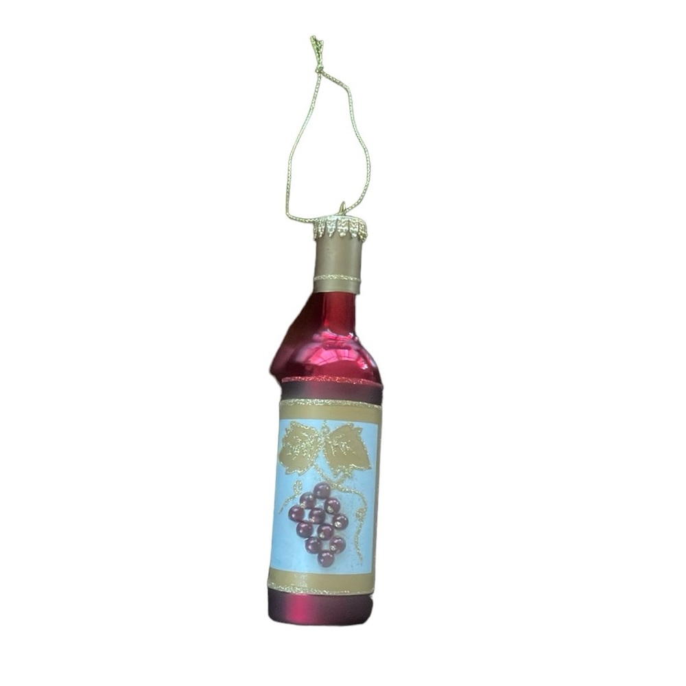 Wine Bottle Ornament Textured With Glitter And Beads Cabernet Merlot Red & Gold